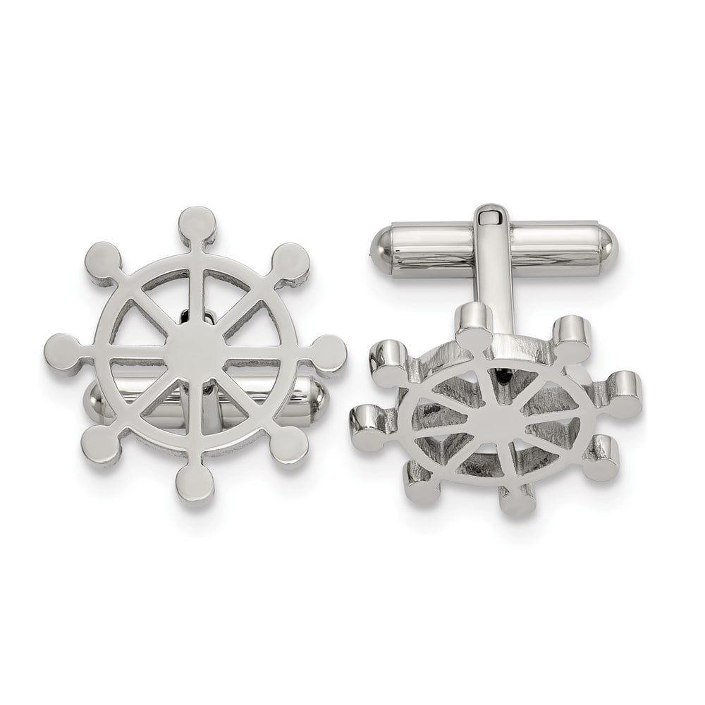 Chisel  Stainless Steel Polished Ship's Wheel Men's Cuff Links