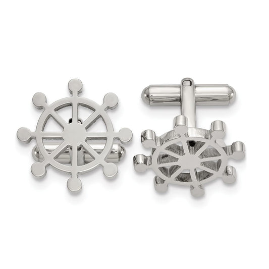 Chisel  Stainless Steel Polished Ship's Wheel Men's Cuff Links