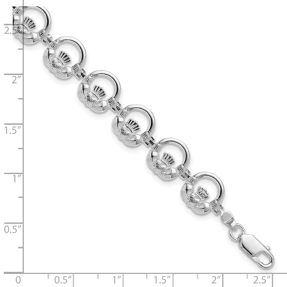 De-Ani Sterling Silver Rhodium-Plated Polished Claddagh Circle Bracelet 7.25 inches