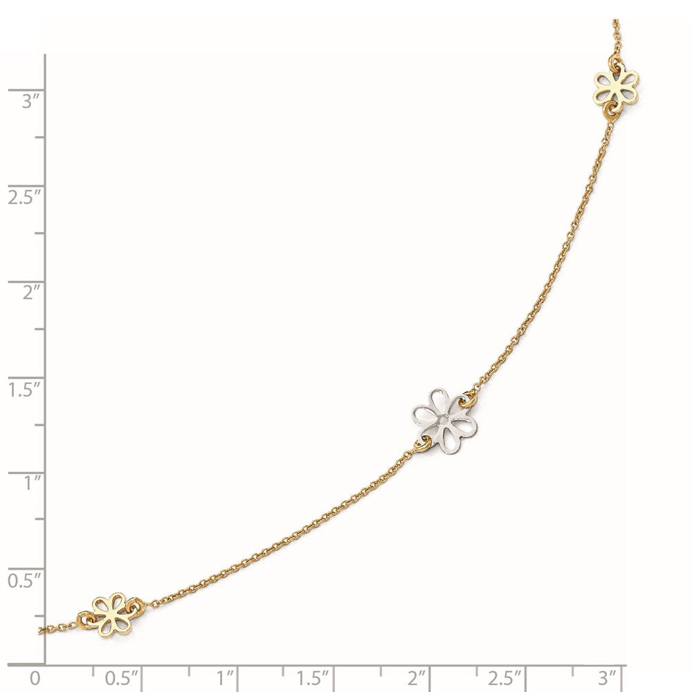 14K Two-tone Polished Flower with 1in ext. Anklet