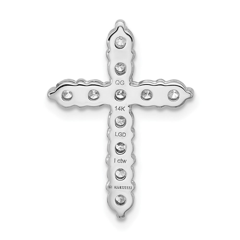 14k White Gold 1 carat Lab Grown Diamond VS/SI+ G+ Cross Chain Slide Pendant