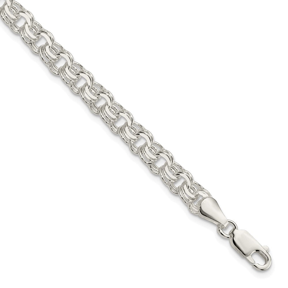Sterling Silver Polished 6mm Triple Link Charm Bracelet 8 inches