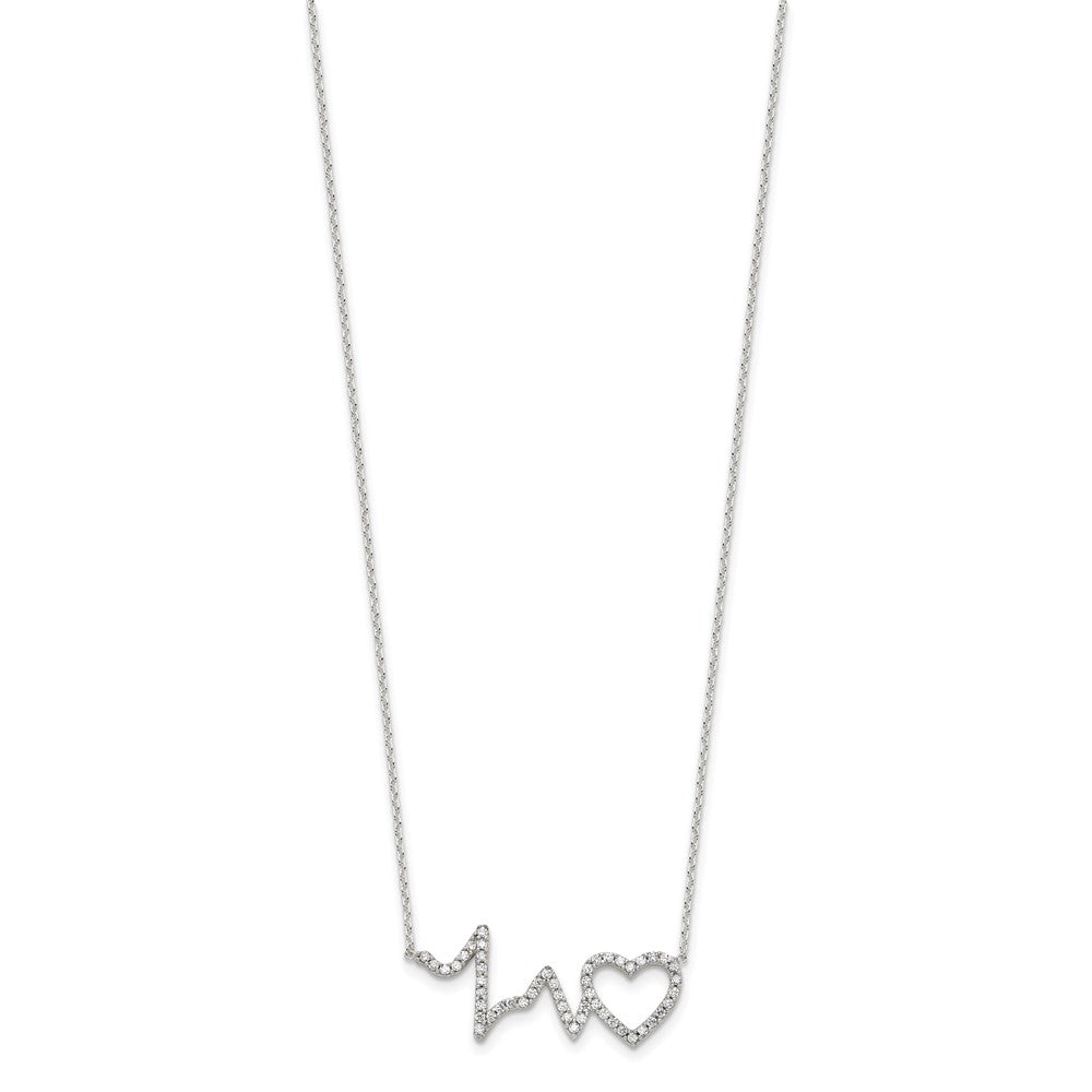 Sterling Silver Polished CZ Heartbeat 18in Necklace 18 Inches
