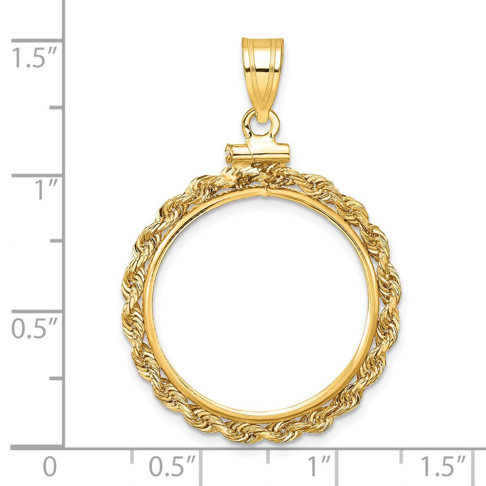 Wideband Distinguished Coin Jewelry 14k Polished Rope 21.6mm x 1.7mm Screw Top Coin Bezel Pendant