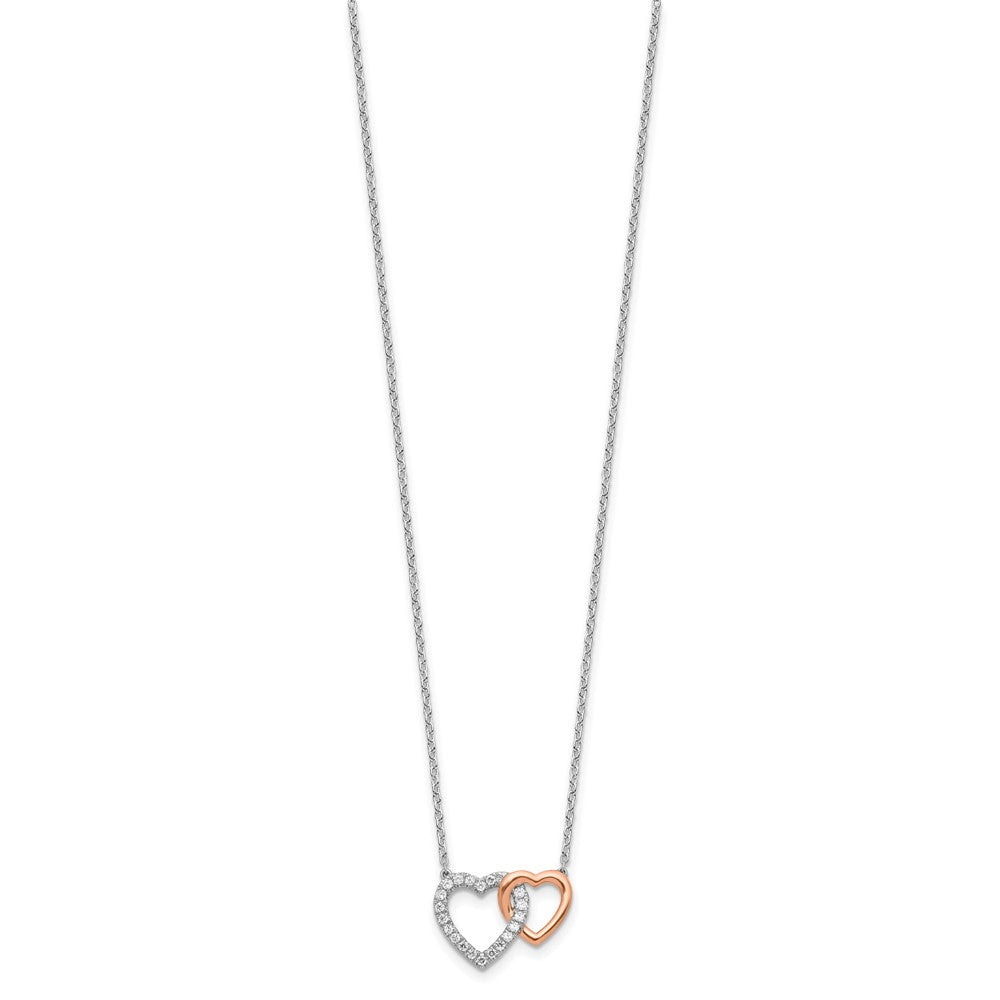 14k Two-Tone Rose and White Gold 1/5 carat Lab Grown Diamond VS/SI+ G+ 18 inch Interlocking Heart Necklace