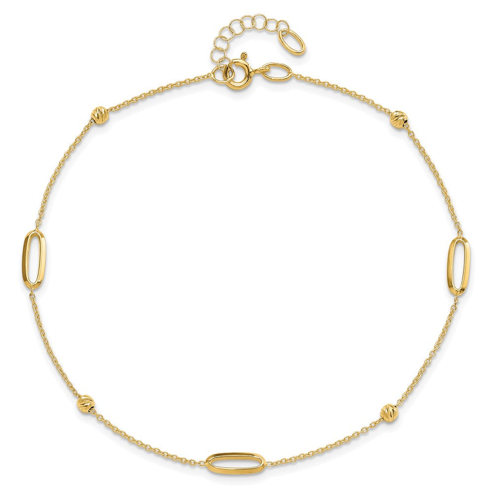 14K Polished Diamond-cut Beads with 1in. ext. Anklet