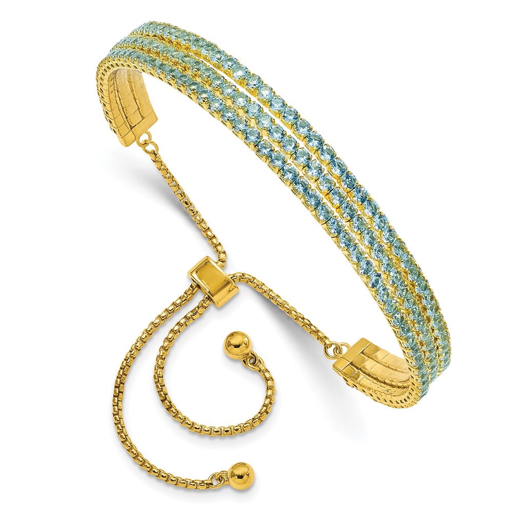 SS Gold Tone March Light Blue Triple CZ Adjustable Bracelet