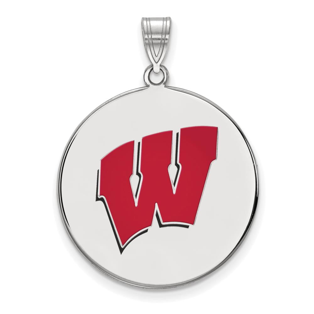 Sterling Silver Rhodium-plated LogoArt University of Wisconsin Letter W Extra Large Enameled Disc Pendant Q-SS098UWI