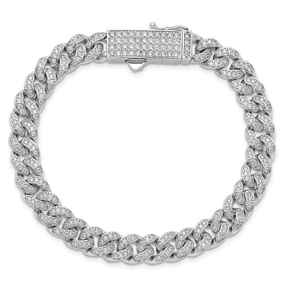 Sterling Shimmer Sterling Silver Rhodium-plated CZ 597 Stone Curb Link 8.25 inch Bracelet 8 inches