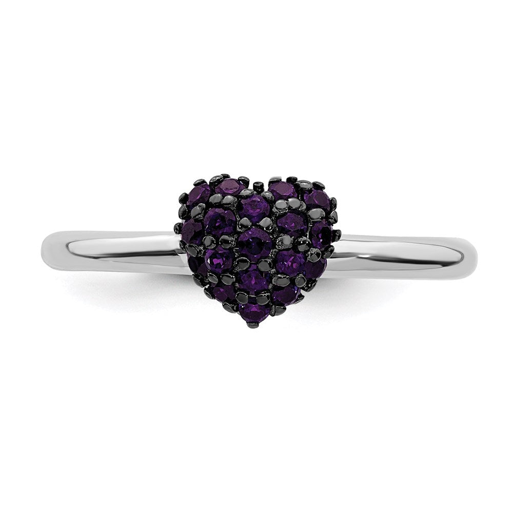 Sterling Silver Amethyst Stackable Expressions Heart Ring Size -9