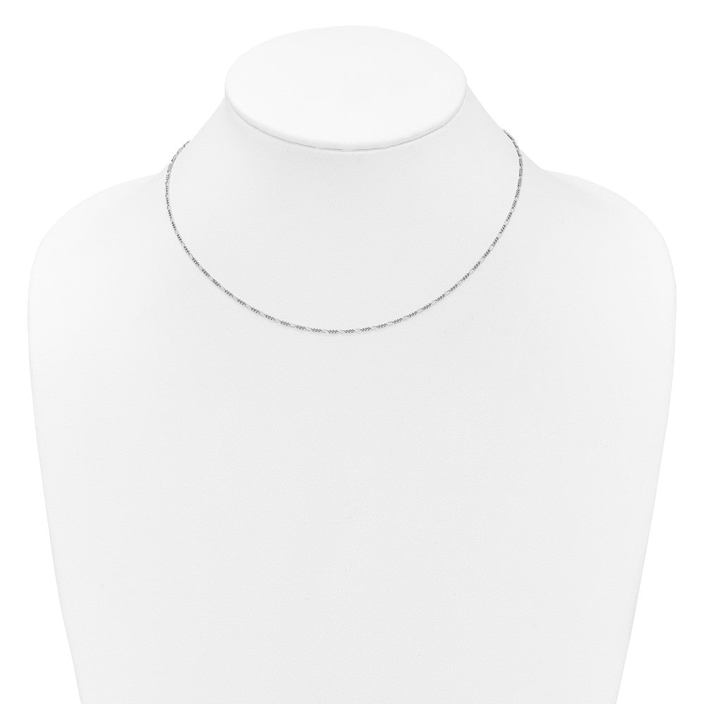 Sterling Silver RH-plated 1.45mm Figaro 1in+1in Adjustable Chain