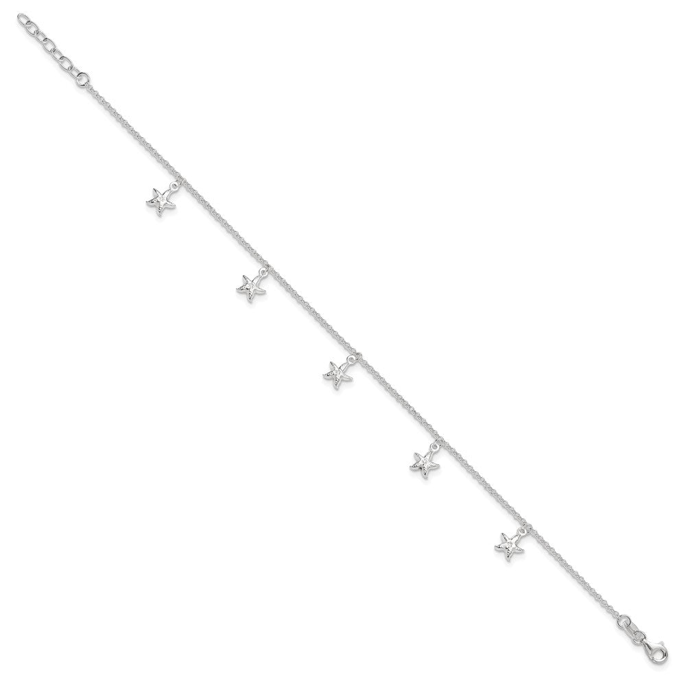 Sterling Silver Starfish Dangles 9 inch Plus 1 inch Ext. Anklet 9 inches