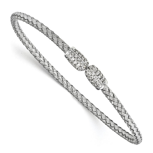 Sterling Silver Rhodium-plated CZ Woven Cuff 6.75  inches