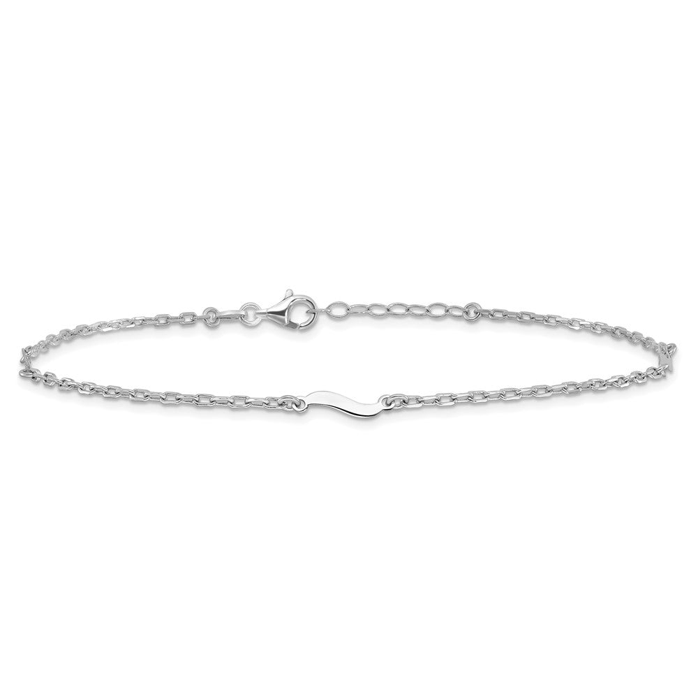 Sterling Silver Rhodium-plated Wave 9 inch Plus 1 inch Extender - Total 10 inch Anklet
