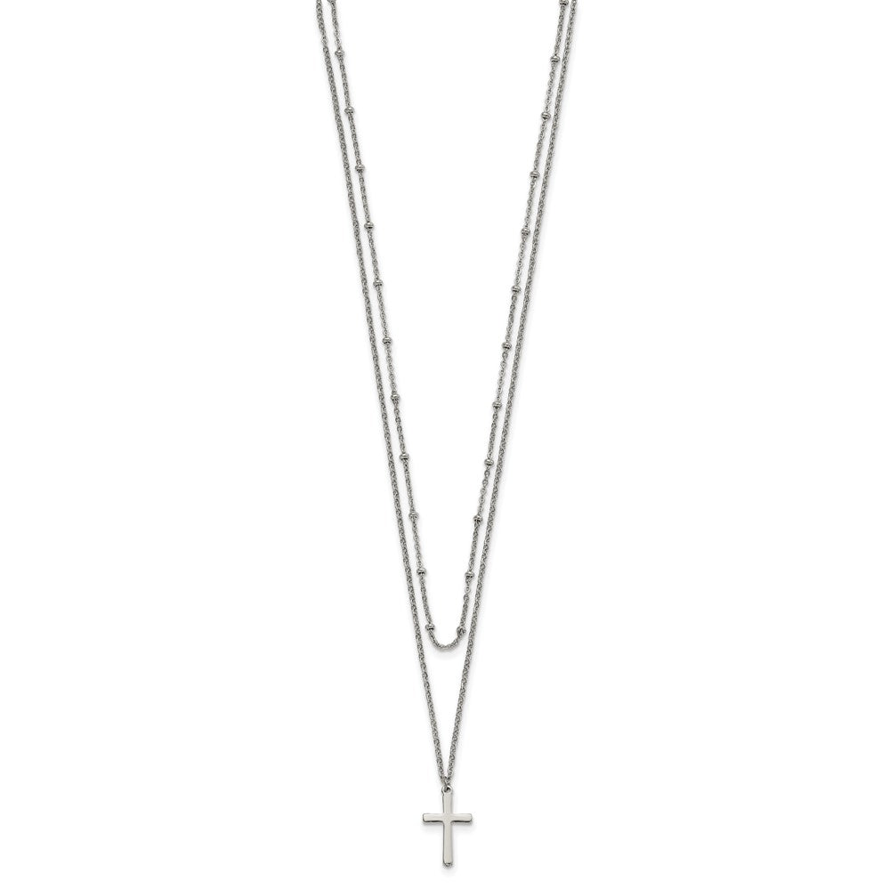 Stainless Steel Polished 2-Strand Cross with 1in ext. 18.25in Necklace