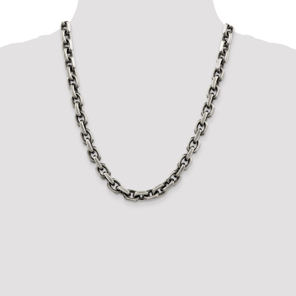Sterling Silver Antiqued 8.6mm D/C Elongated Open Link Chain 22 Inches