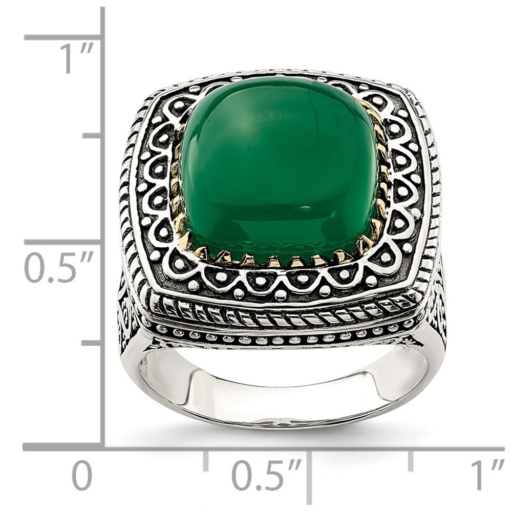 Sterling Silver w/14k Antiqued Green Onyx Ring