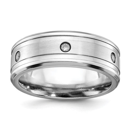 Cobalt Brushed and Polished with CZ  Beveled 8mm Band Size - 9