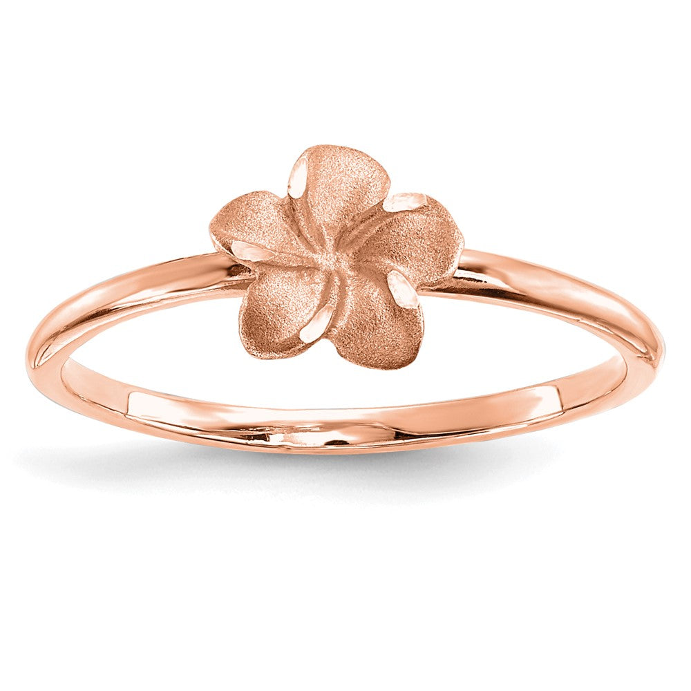 14k Rose Brushed & Polished D/C Plumeria Ring Size 7