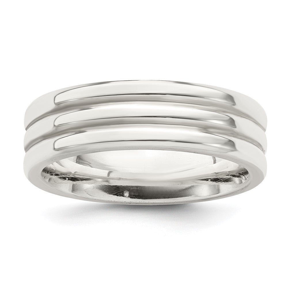 Sterling Silver 6mm Polished Flat Grooved Fancy Band Size 11.5