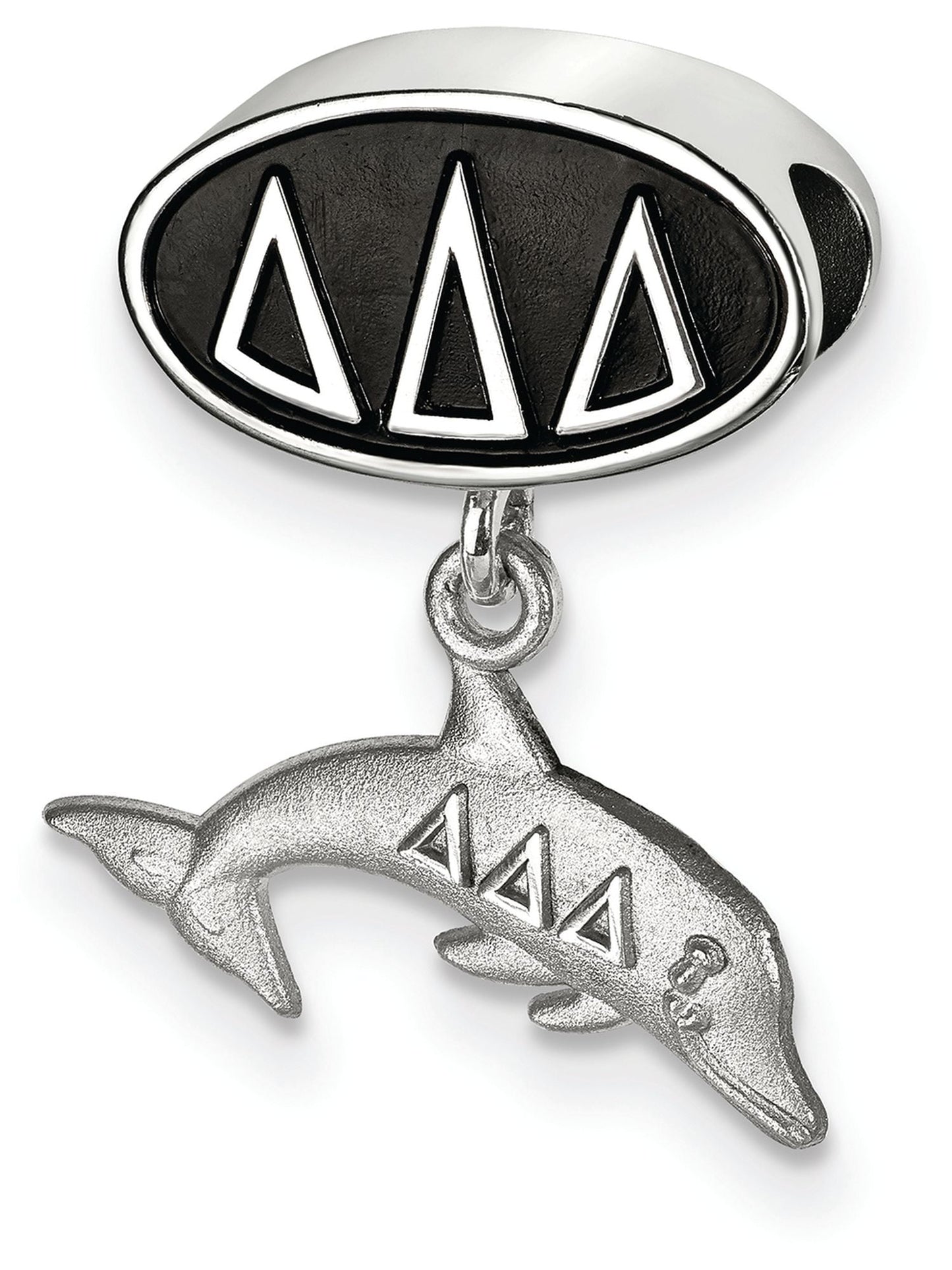 Sterling Silver LogoArt Delta Delta Delta Sorority Greek Letters Enameled Oval with Dolphin Dangle Bead
