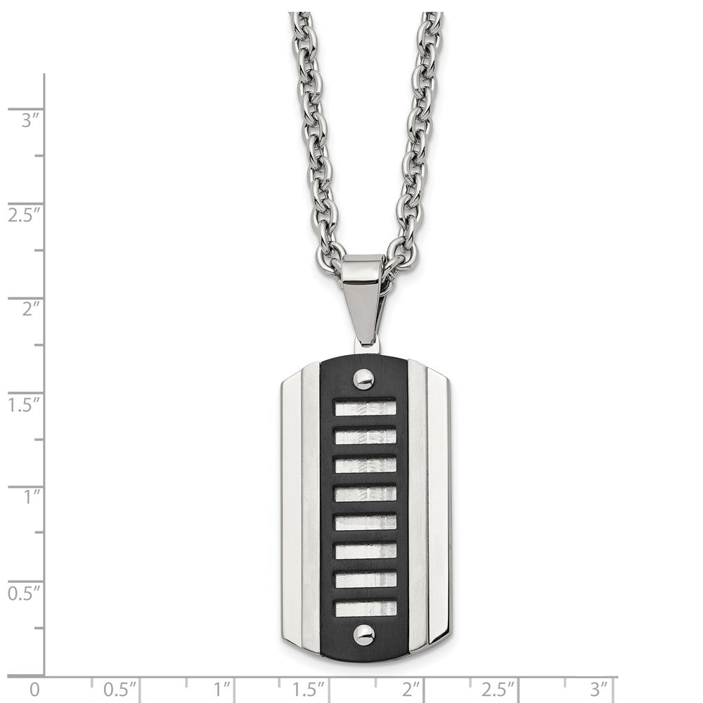 Stainless Steel Brushed & Polished Black IP-plated Dog Tag 24in Necklace