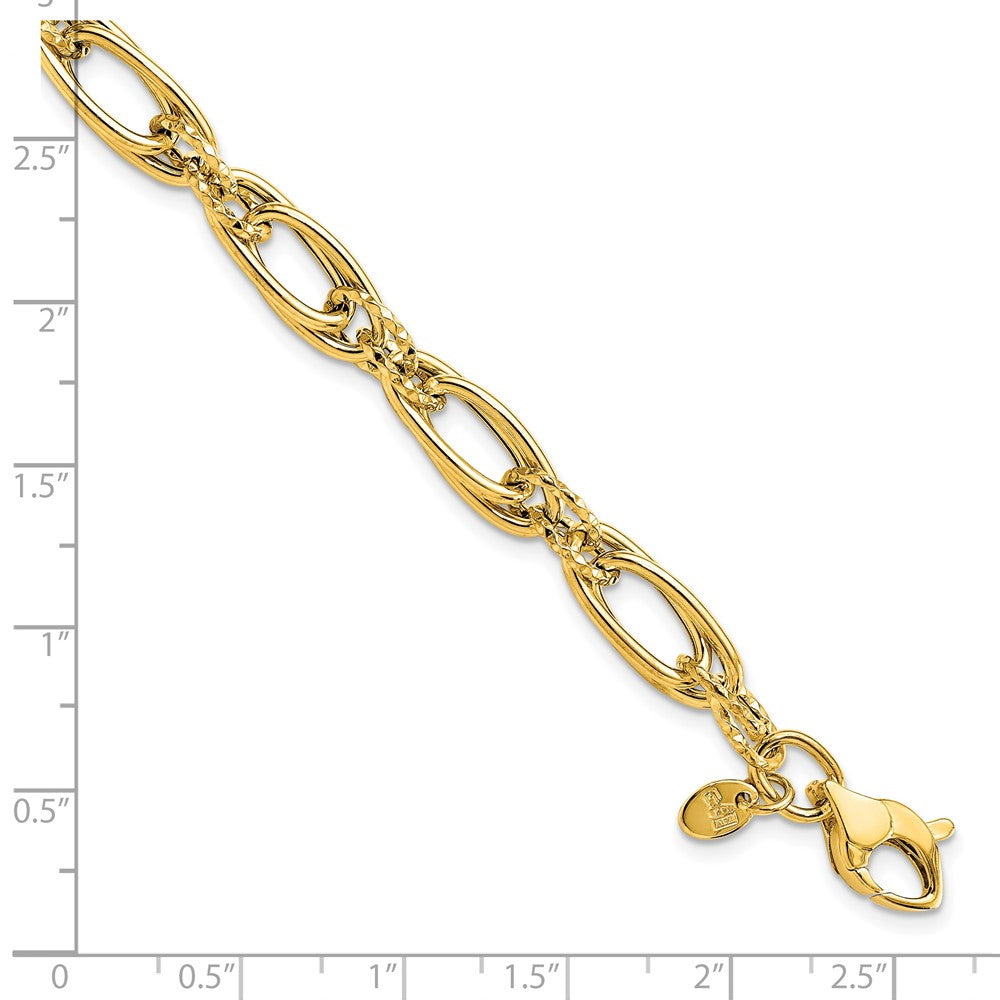 14K Polished Diamond-cut Fancy Link Bracelet 7.75  inches