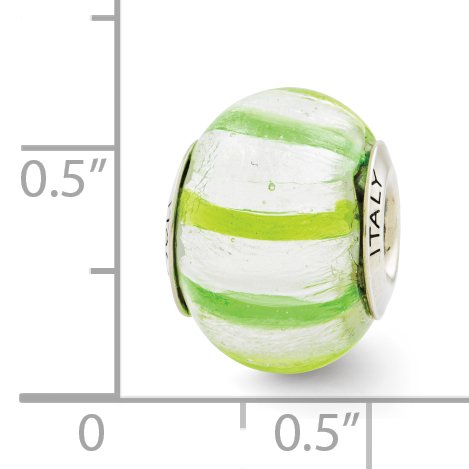 Sterling Silver Reflections Light/Dark Green Italian Murano Glass Bead