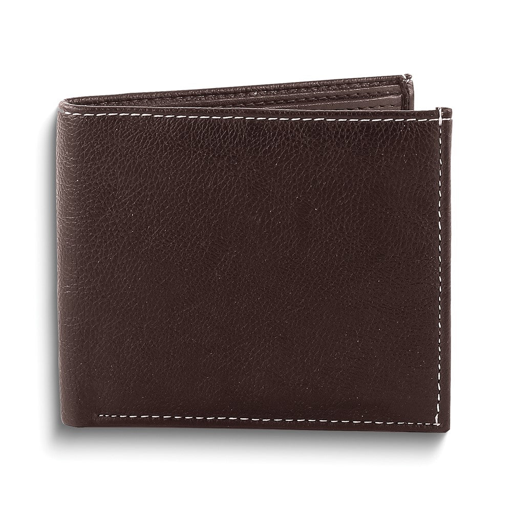 Brown Soft Vegan Leather 7-Slot Bi-Fold Wallet with Top Flap and 2 ID Windows