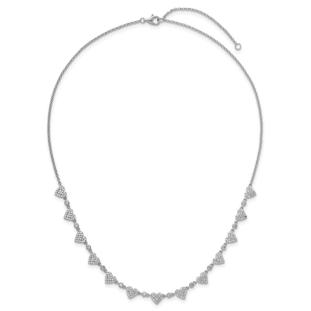 Sterling Silver Rhodium-plated Polished Pave CZ Hearts 16 Inch with 2 Inch Extension Necklace 16 Inches