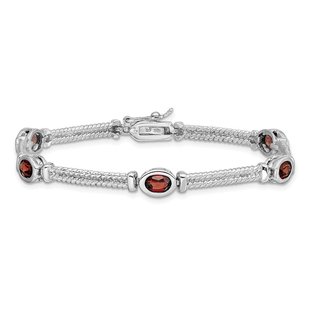 Sterling Silver Rhodium Plated Garnet Bracelet 8.5 inches