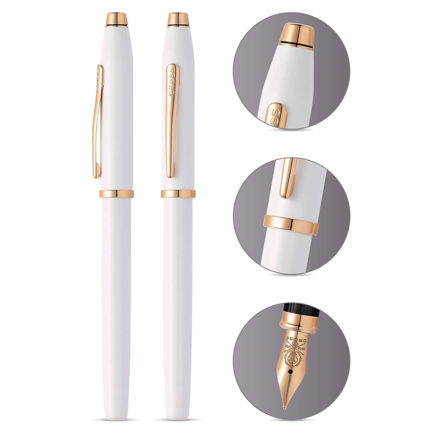 Cross Century II Refillable Fountain Pen, Medium Nib, Includes Luxury Gift Box - Pearlescent White Lacquer