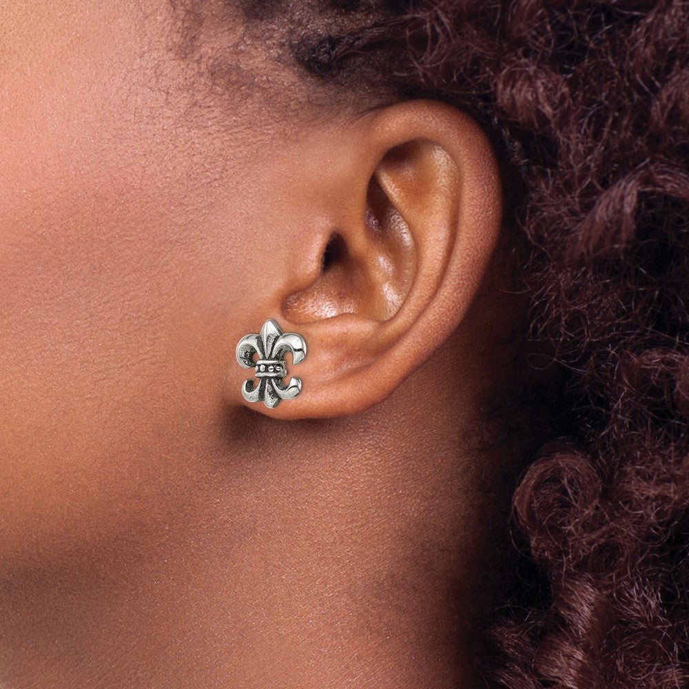 Stainless Steel Polished Fleur de Lis Post Earrings