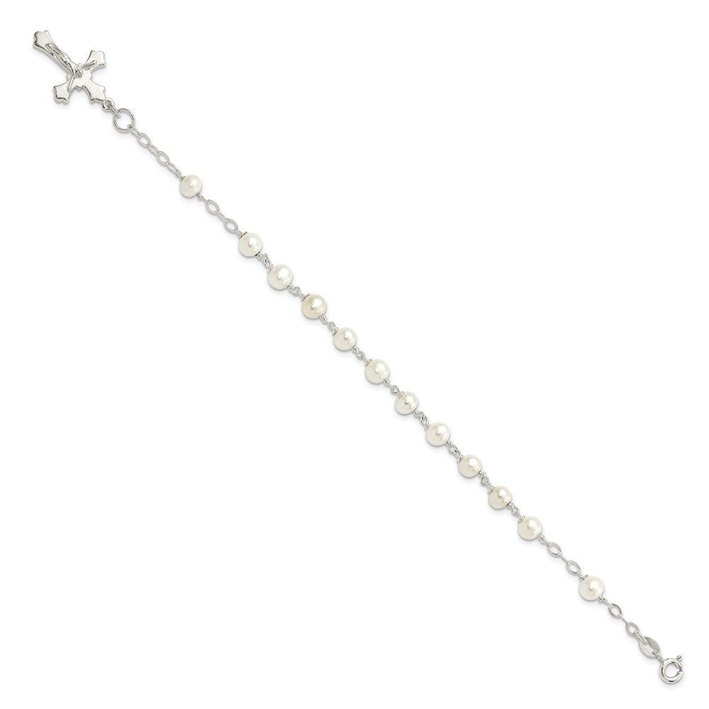 Sterling Silver and FW Cultured Pearl Rosary 7.5 inch Bracelet 7.5 inches