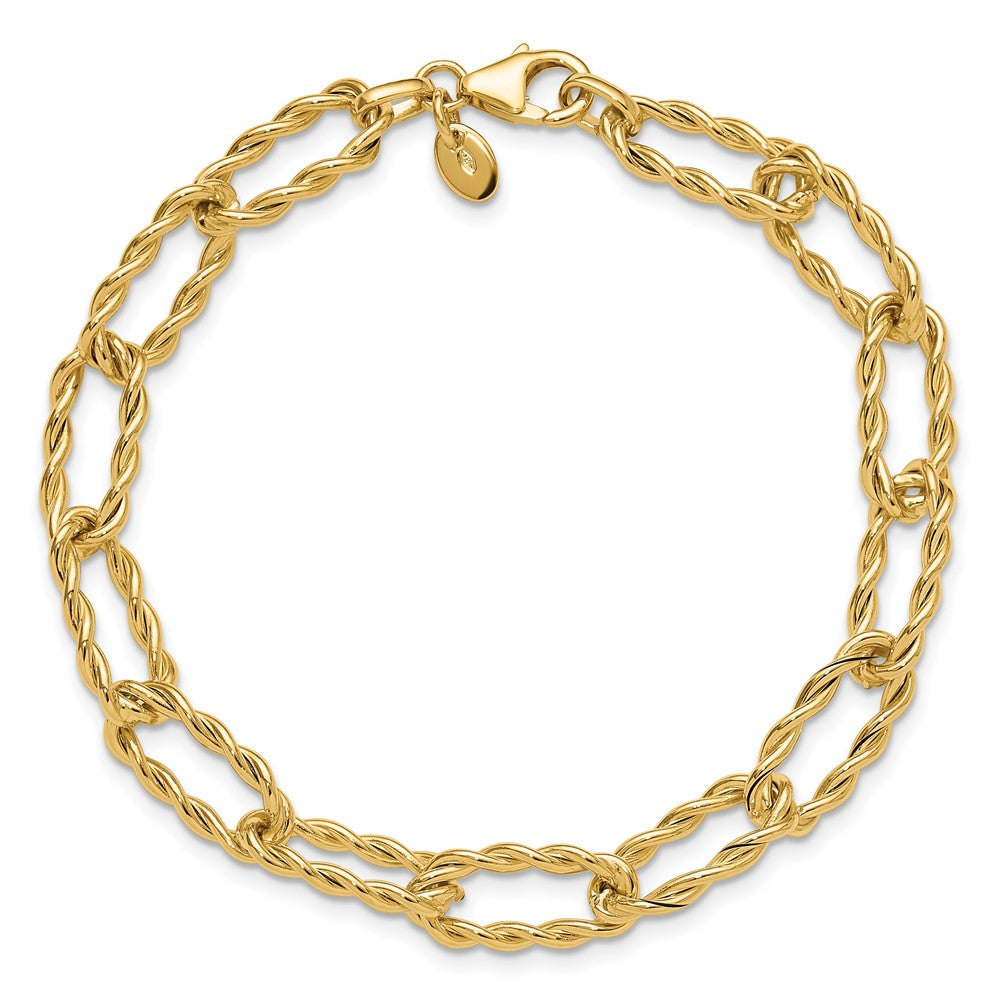 14K Polished and Textured Twisted Link Bracelet 7.5  inches
