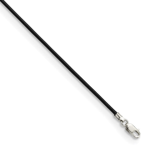 Sterling Silver 20inch 1.5mm Black Leather Cord Necklace 20 Inches