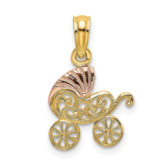 14k Two-Tone Baby Carriage w/ Visor Charm