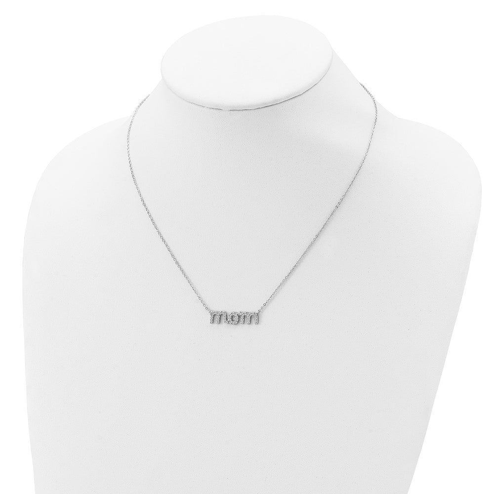 Sterling Silver Rhodium-plated MOM w/CZ Necklace 18 Inches