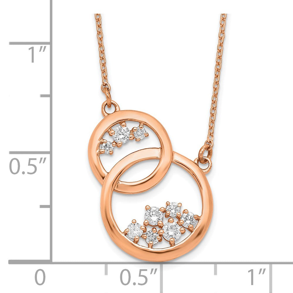 14k Rose Gold Polished Diamond Double Circle 18in Necklace
