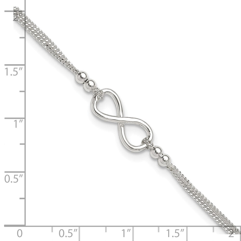 Sterling Silver 2-Strand Beaded Infinity Symbol 9in Plus 1in ext. Anklet 9 inches