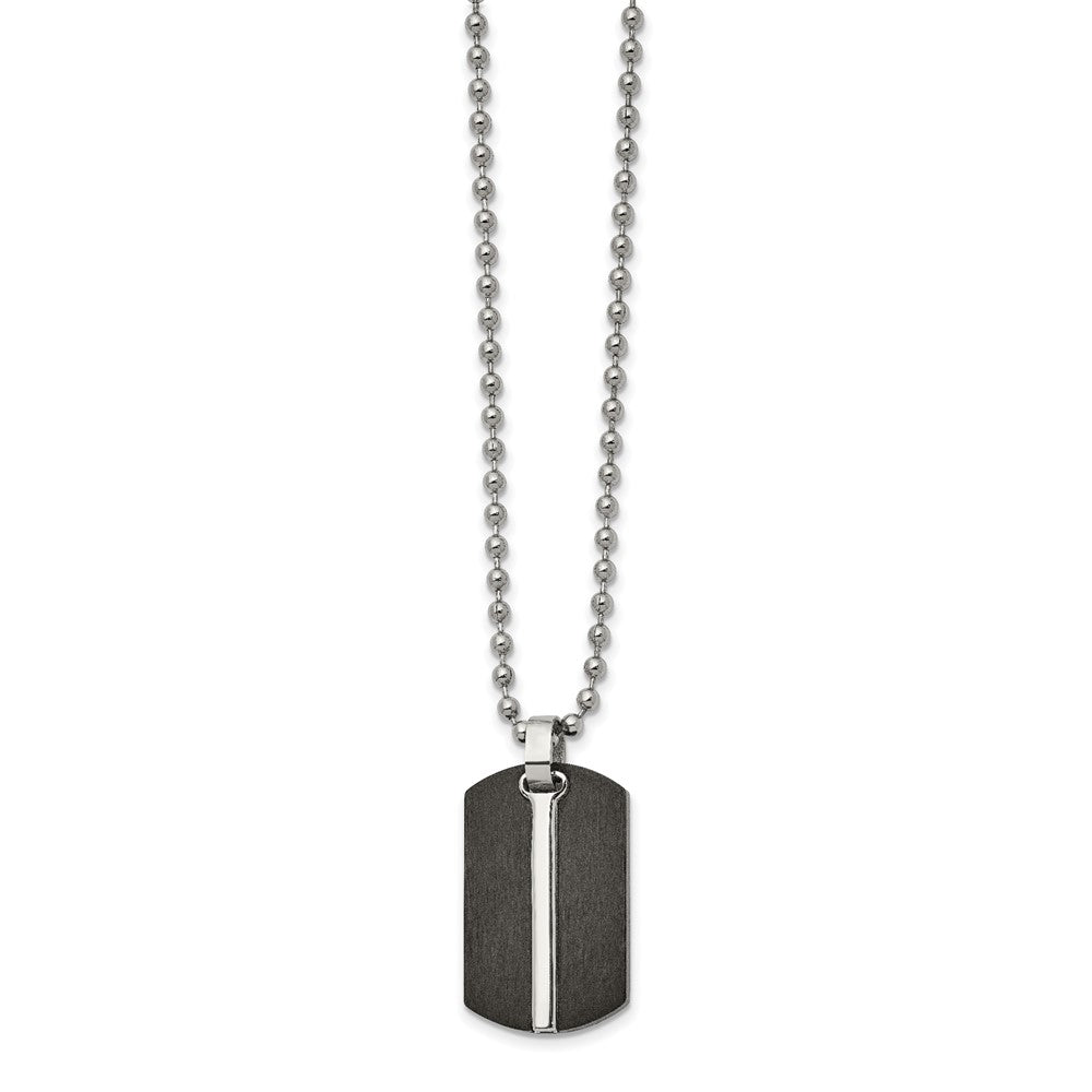Stainless Steel Brushed and Polished Black IP-plated Dog Tag 24in Necklace