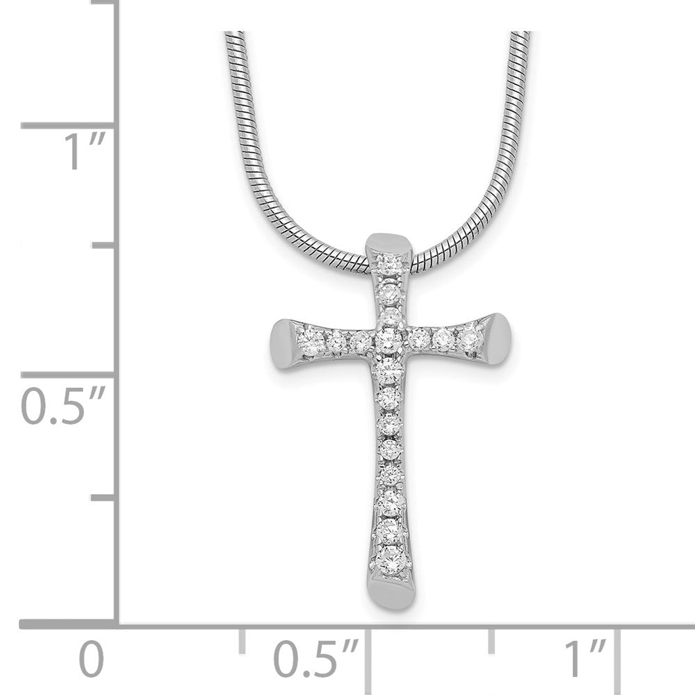 Brilliant Embers Sterling Silver Rhodium-plated 18 Stone 18 inch Micro Pav‚ CZ Cross Necklace with 2 Inch Extender 18 Inches