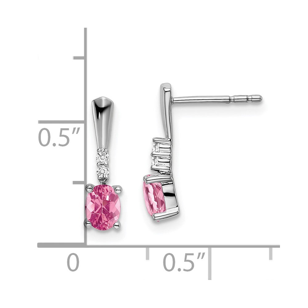 14k White Gold Oval Pink Tourmaline and Diamond Dangle Earrings