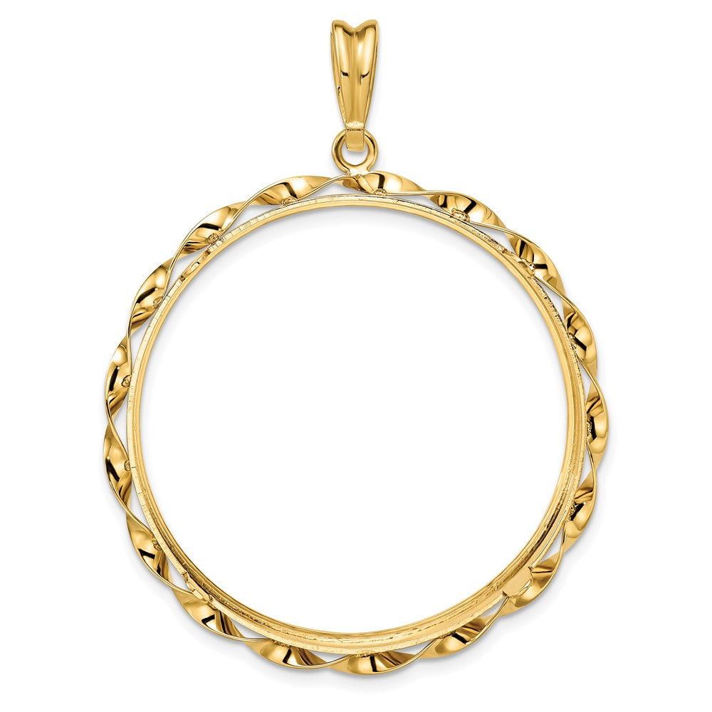 Wideband Distinguished Coin Jewelry 14k Polished Hand Twisted Ribbon 34.2mm Prong Coin Bezel Pendant