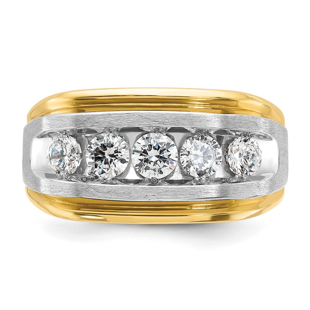 IBGoodman 14k Two-tone 1 carat Lab Grown Diamond VS/SI+ G+ Five Stone Complete Polished and Satin Men's Ring