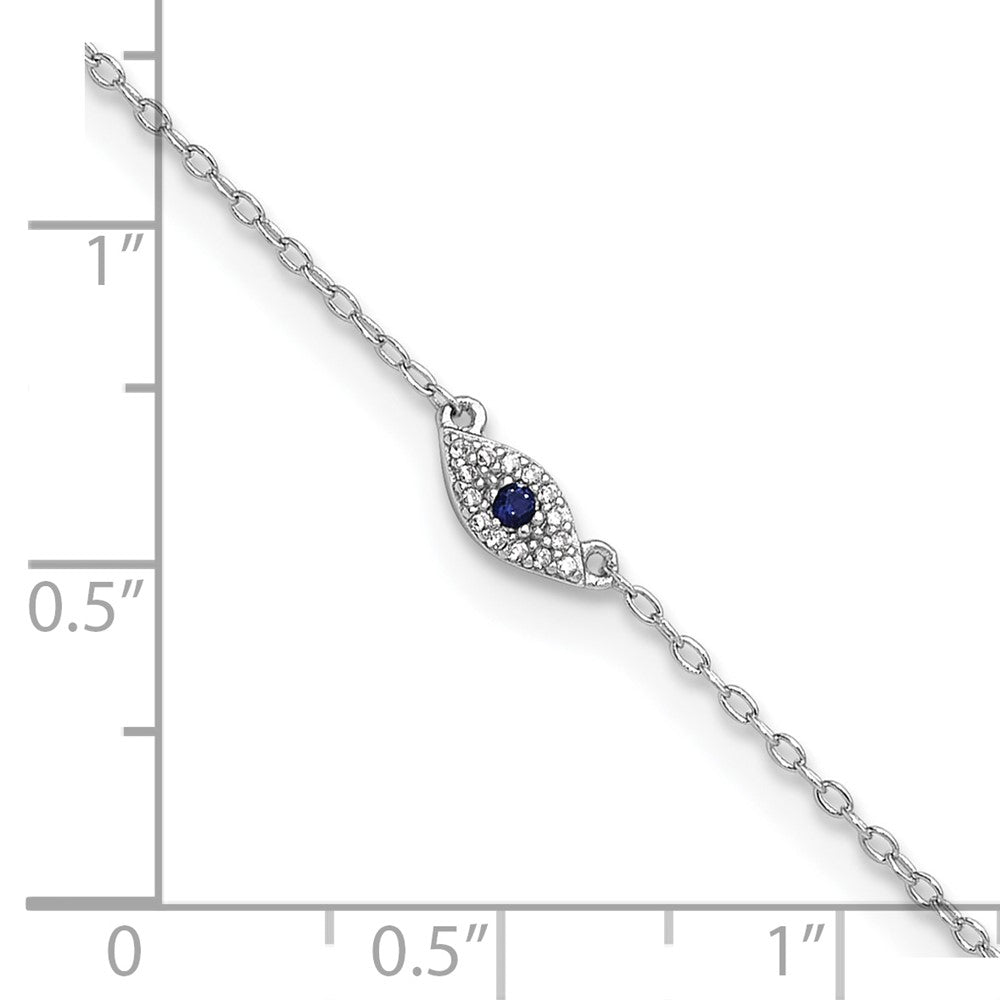 Sterling Silver Rhodium-plated Polished Blue & White CZ Eye 10in  Anklet 10 inches