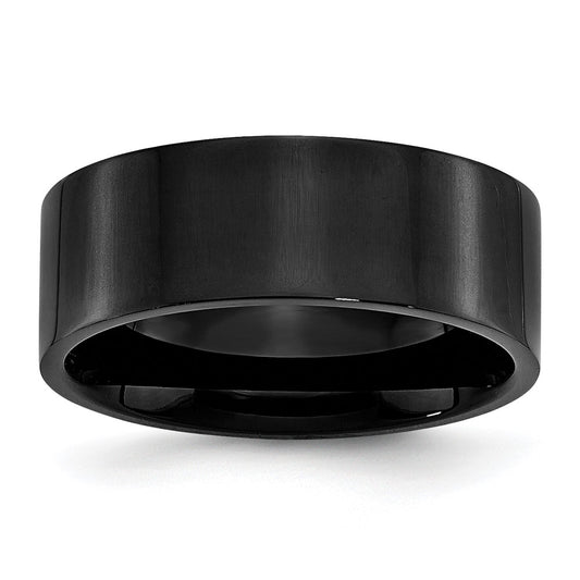 Stainless Steel 8mm Black IP-plated Polished Flat Band Size - 11