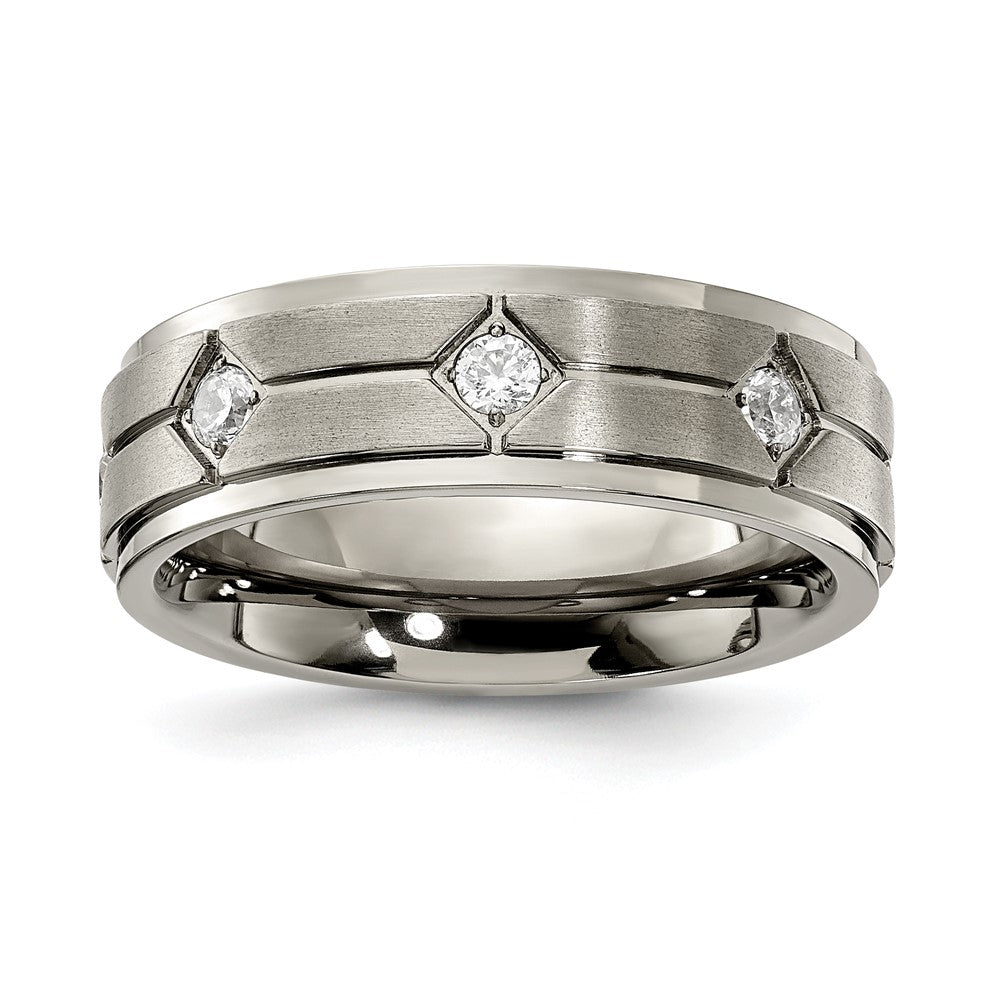 Titanium Polished w/Brushed Center with CZ 7.00mm Band Size - 9