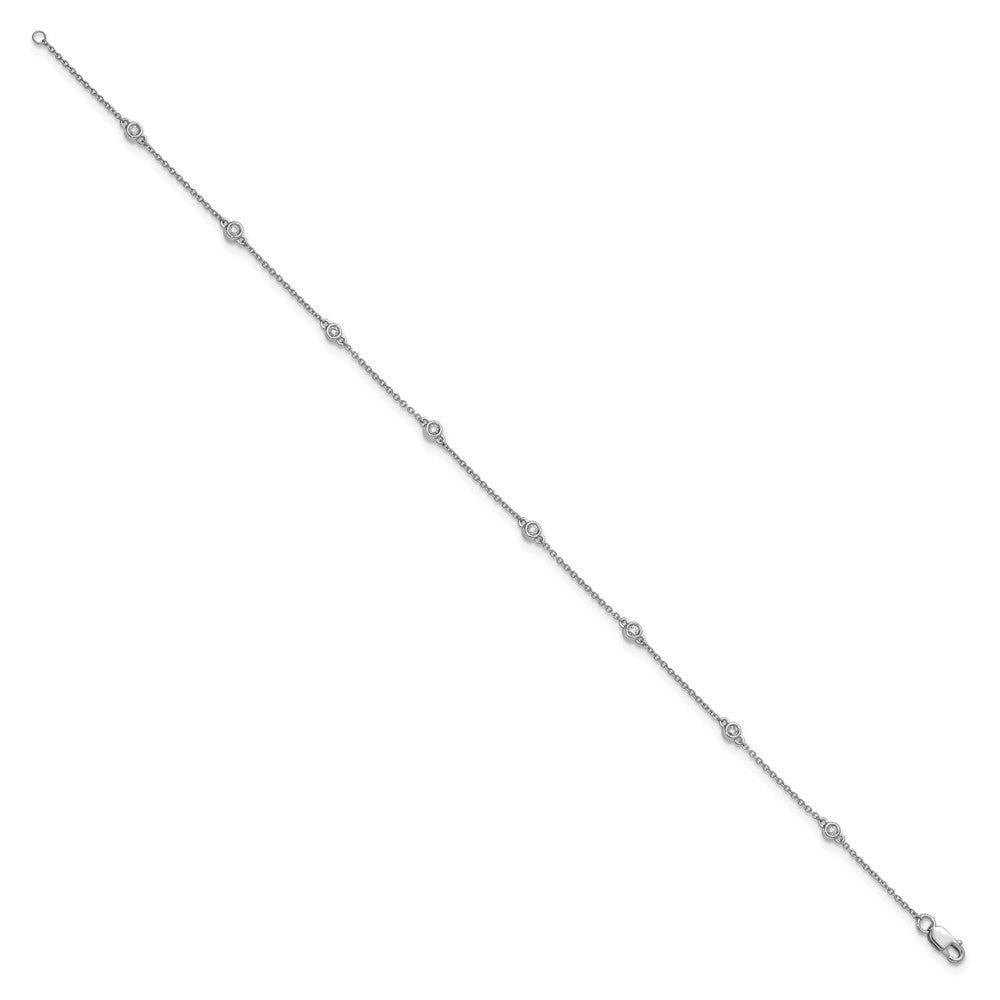 14k White Gold Diamond Station Cable Anklet