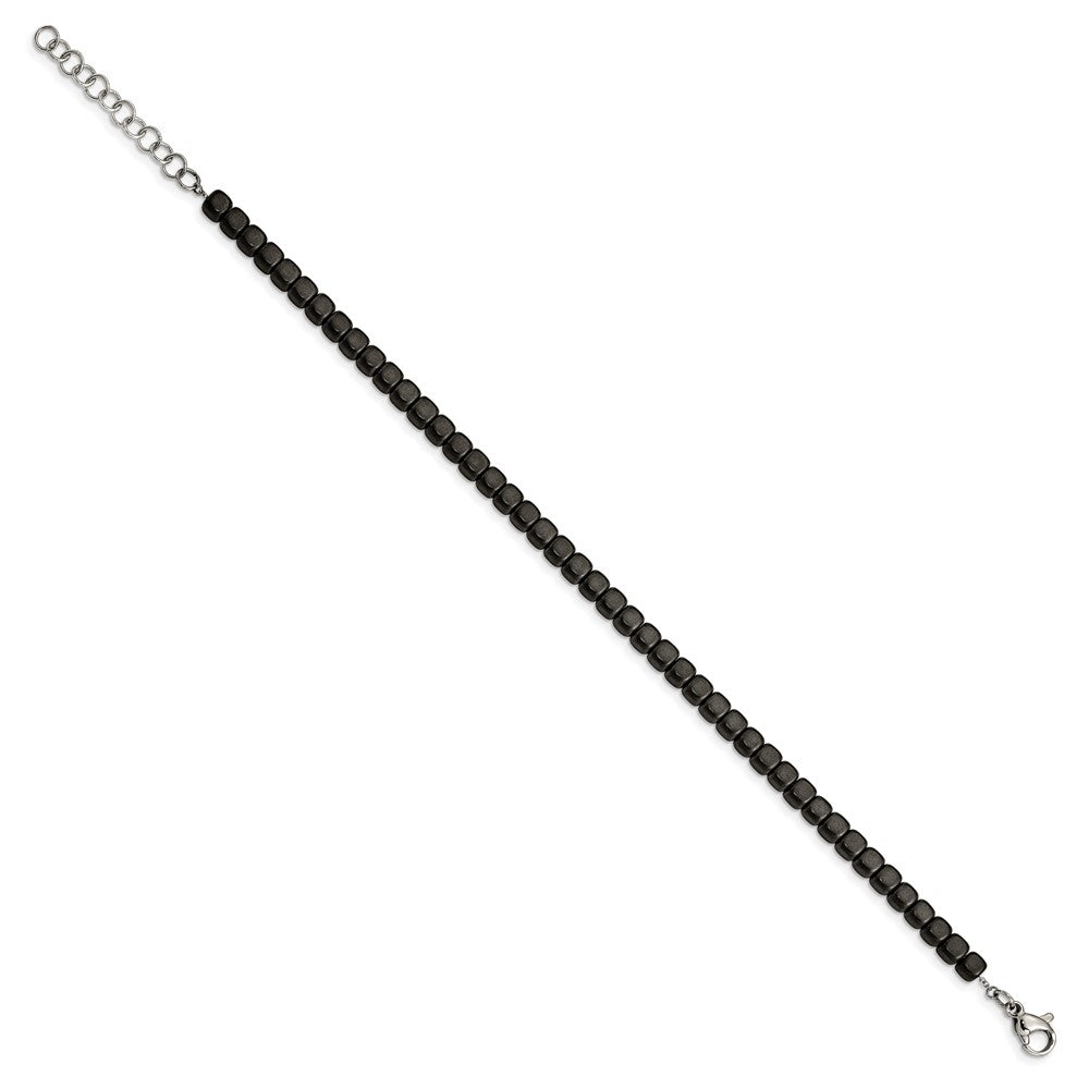 Stainless Steel Brushed and Polished Hematite 7in w/1.25in ext Bracelet 7 inches
